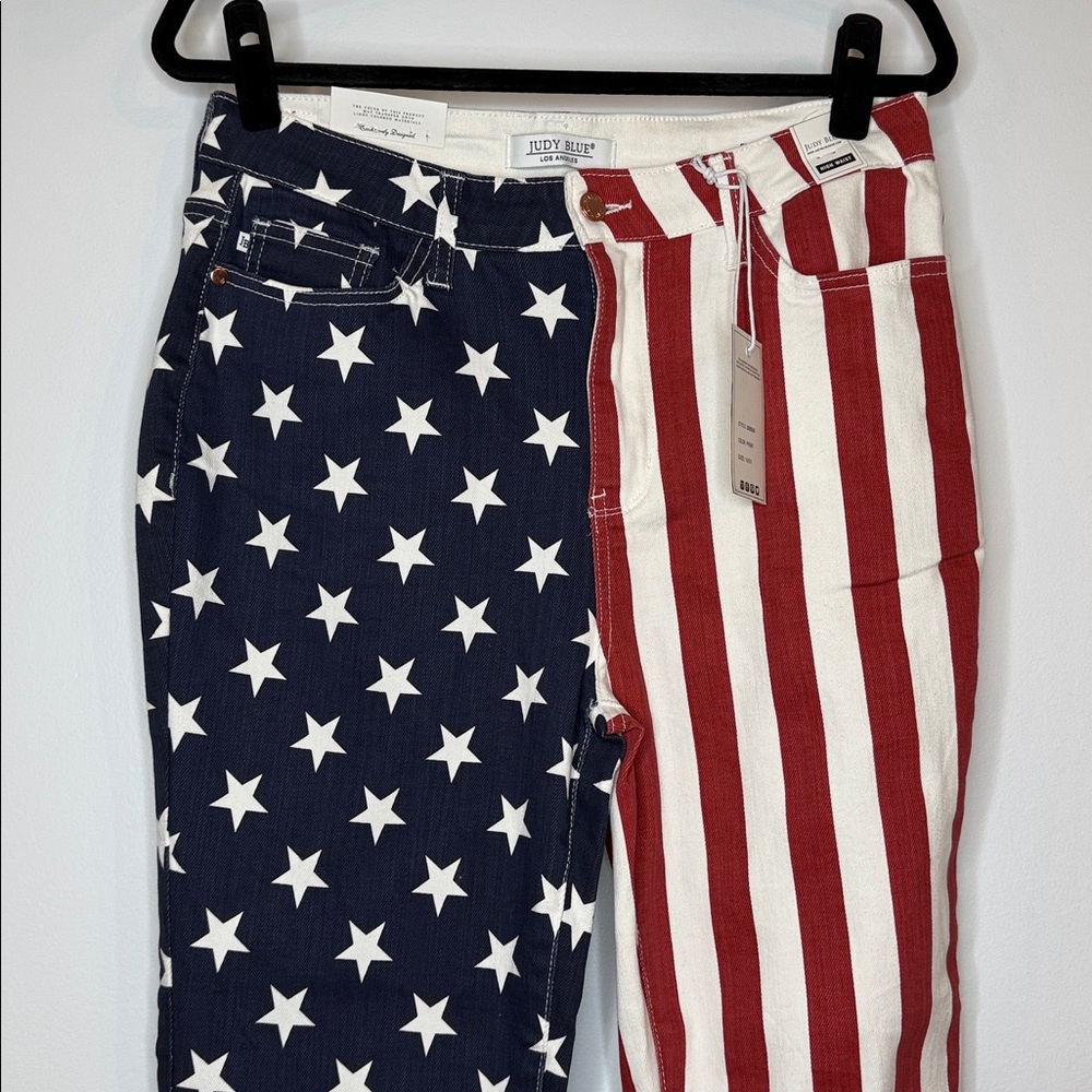 NWT Judy Blue high waist bell bottom USA flag jeans size 13/31 July 4th flare - Picture 2 of 13
